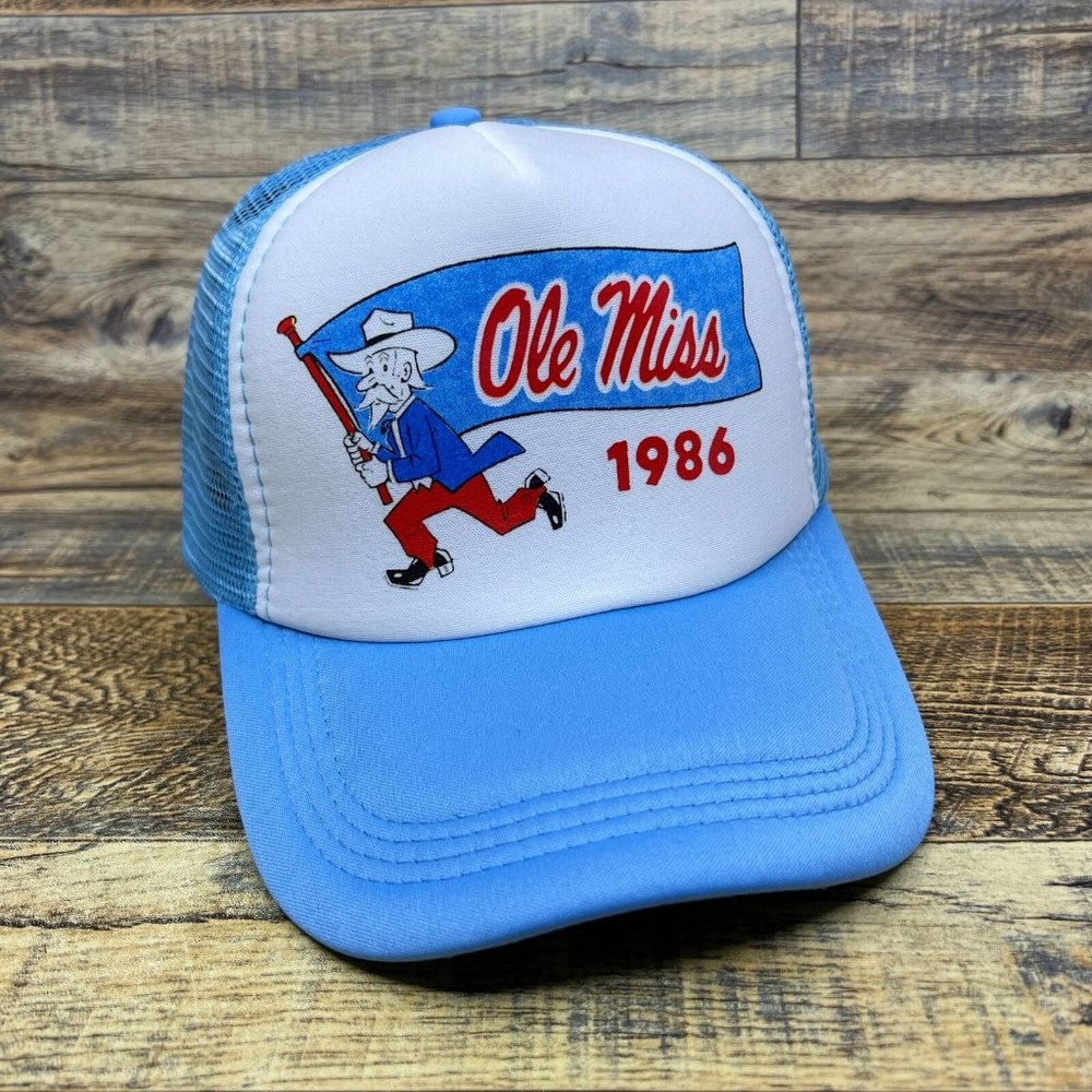 Ole Miss 1986 Mens Trucker Hat Blue Snapback University of Mississippi Football